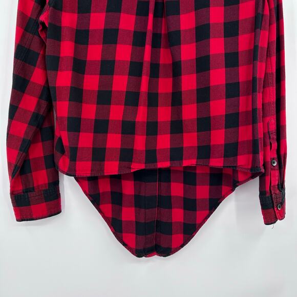 Madewell Flannel Tie-Front Shirt Cranberry Buffalo Check Button Down Womens M - Picture 10 of 11
